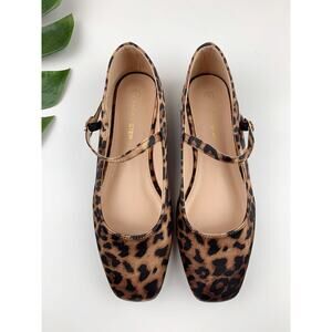 Lucky Step Mary Jane Ballet Flats Satin Leopard Print Square Toe Women's 38 US 8